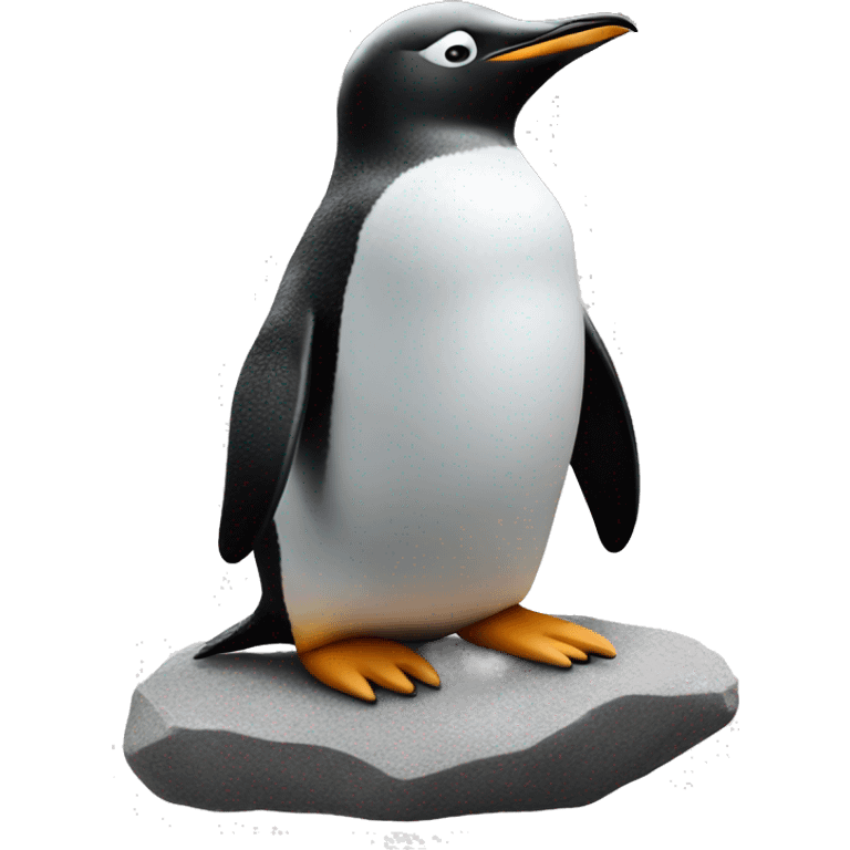 penguin on a rock outdoors with its hands in the back & head facing up eye closed emoji