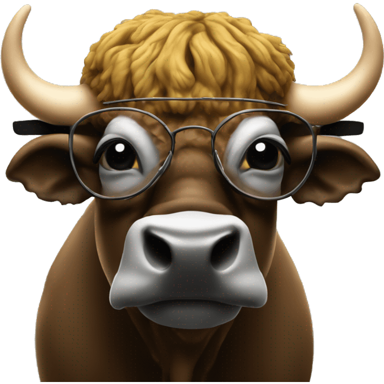 a buffalo with glasses looks at the bitcoin sign emoji