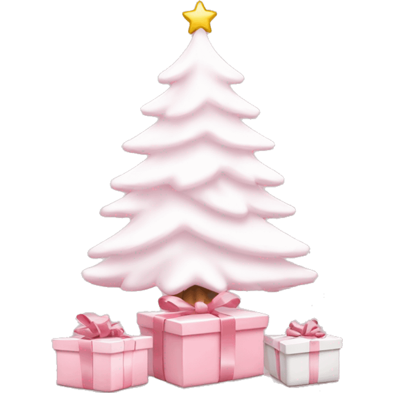 Light pink Christmas gifts under a white Christmas tree  emoji