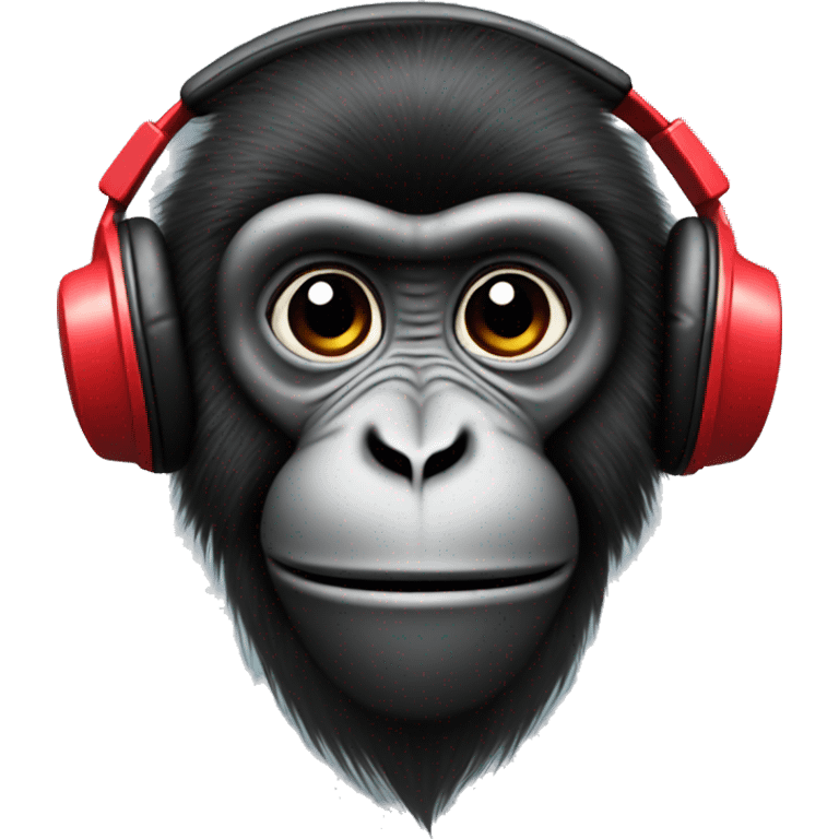 Monkey with black fur with red headphones emoji