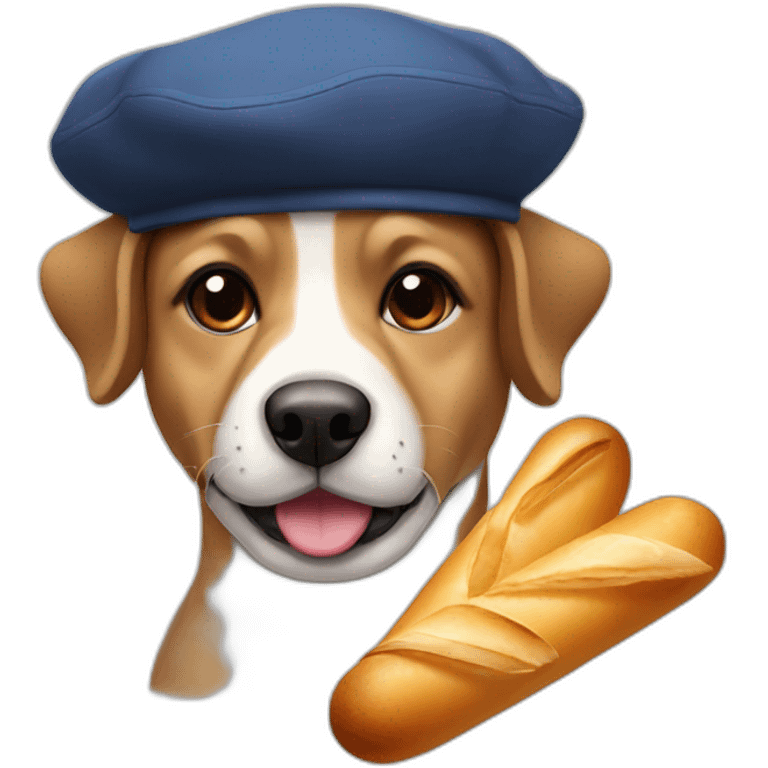 french dog with a small moustache, beret and a  baguette emoji