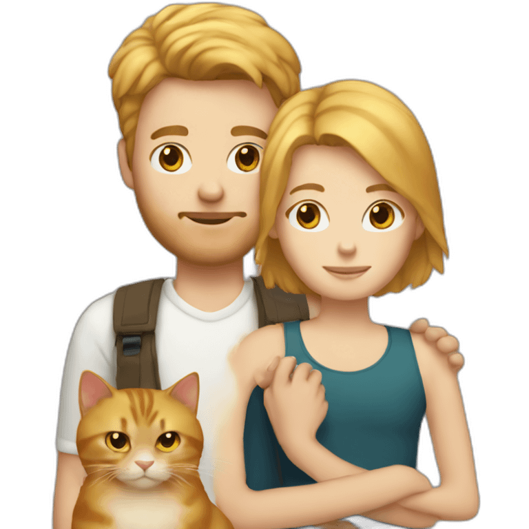 blonde hair man with brown hair man holding ginger cat emoji