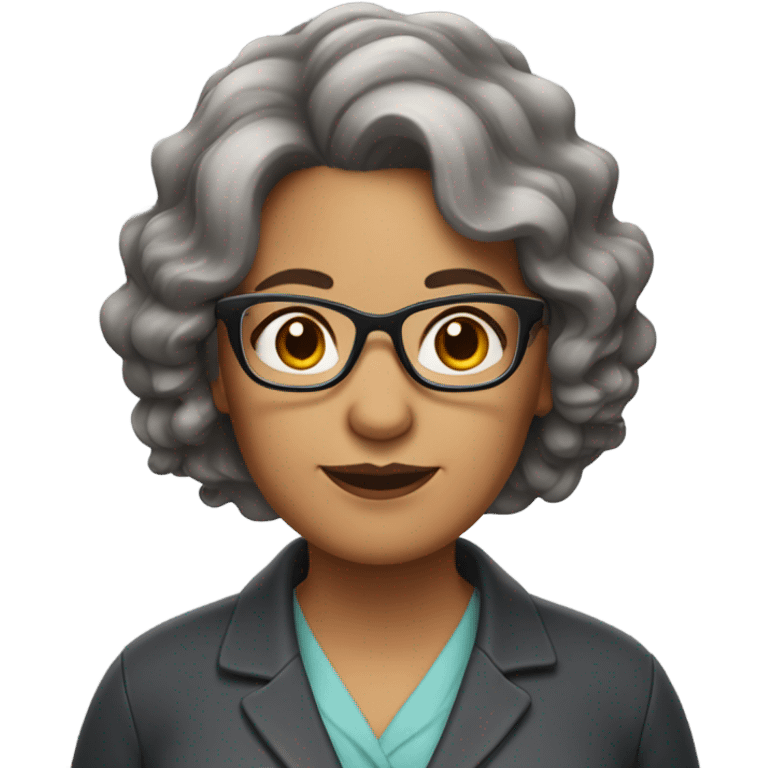 Woman in her fifties brown and gray wavy hair with glasses, overweight  emoji