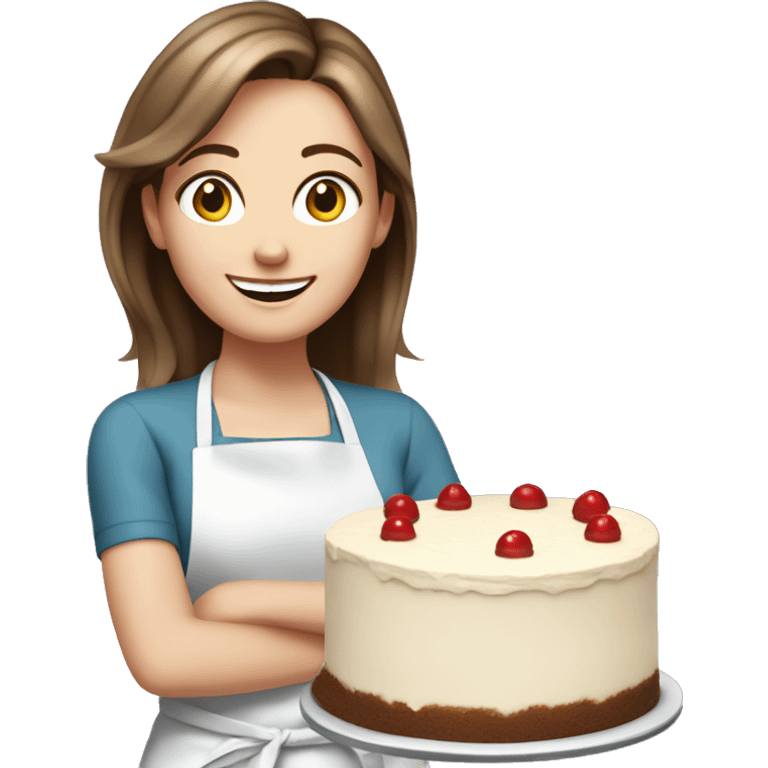 happy white girl- brown hair- cooking cake  emoji