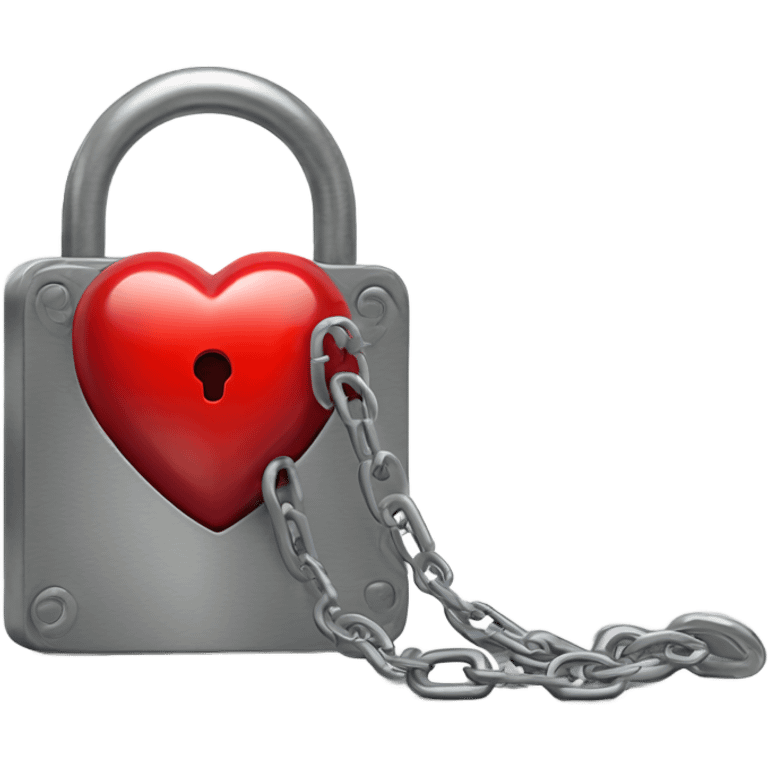 a  single red glossy heart, with a single chain and padlock wrapped around it emoji