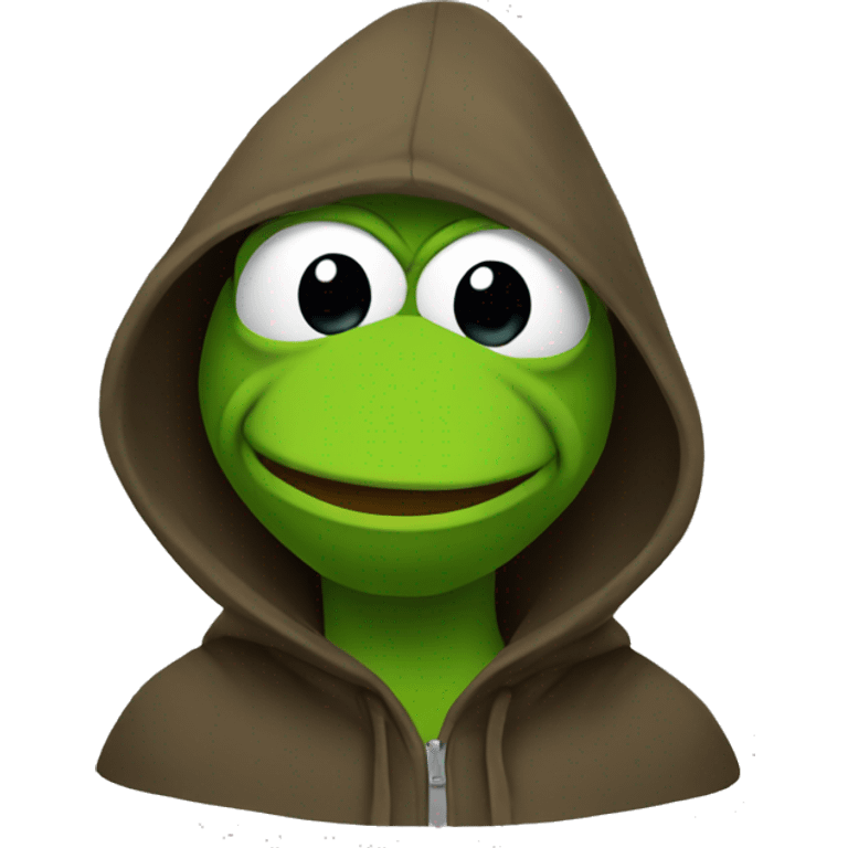 Kermit wearing hood.  emoji