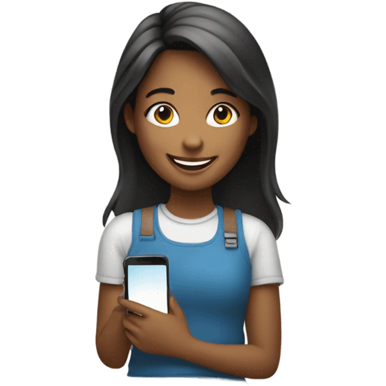 smiling girl holding phone emoji