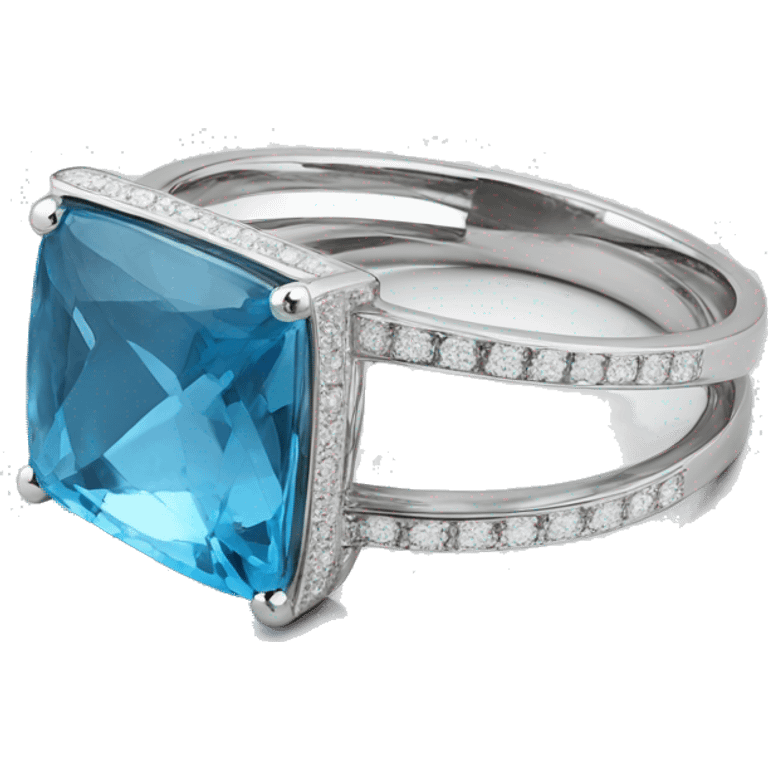 square shaped blue topaz ring with diamonds in white gold emoji