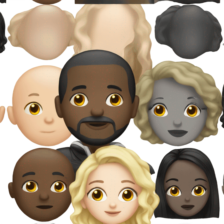 White girl dark hair kissing bald black man emoji