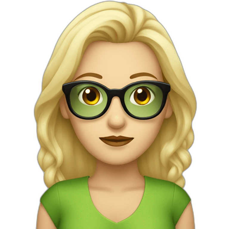 Mujer rubia  ojos verdes y gafas doradas emoji