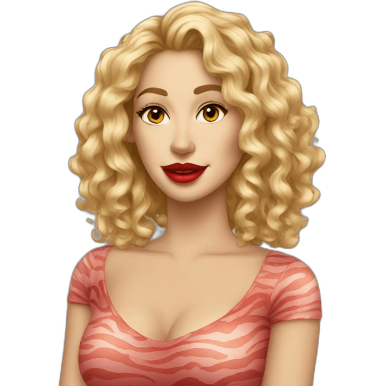 pretty-curly-blonde-woman-red-lips-with-cat-bengal emoji