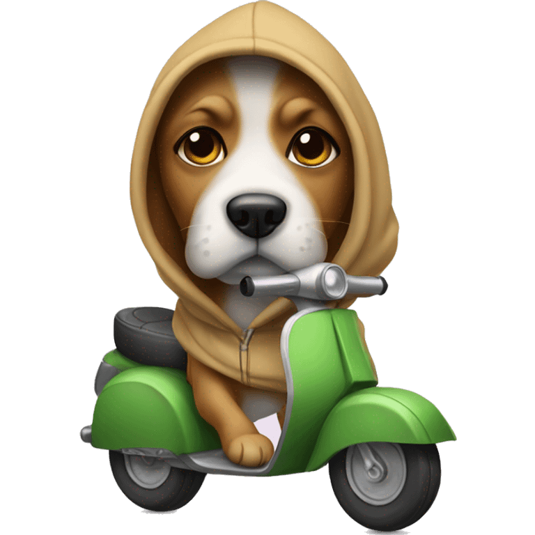 Dog wearing hoodie on scooter emoji