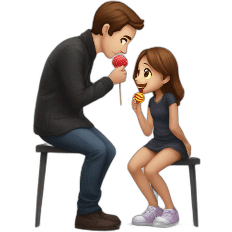 Request ➝  Draw me : girl on her two knees eating a lollipop side view man emoji