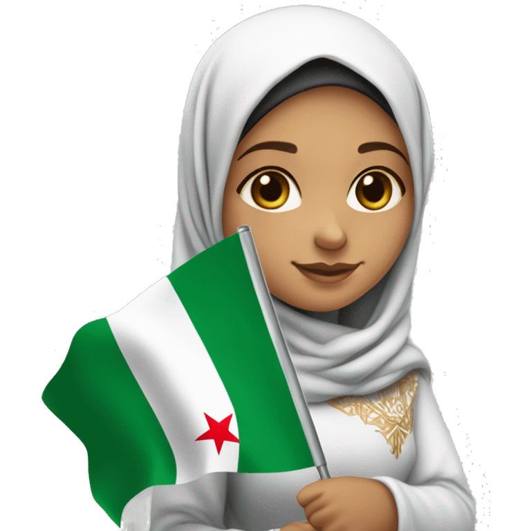 Algerian girl with An Algerian flag hijab🇩🇿 holding in hand the Palestinian flag 🇵🇸 emoji