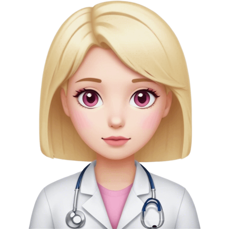 blonde girl with short hair, white skin, pink blush, she will be a veterinarian and brown eyes emoji