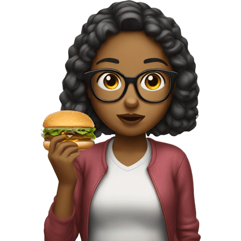 Girl in glasses eating burger emoji