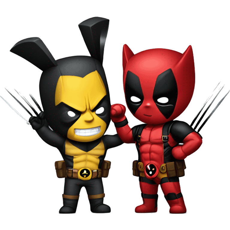 Deadpool and wolverine making a heart emoji