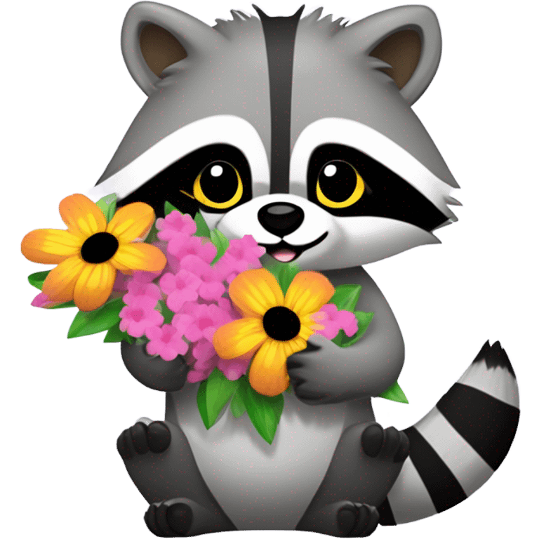 raccoon holding flowers emoji