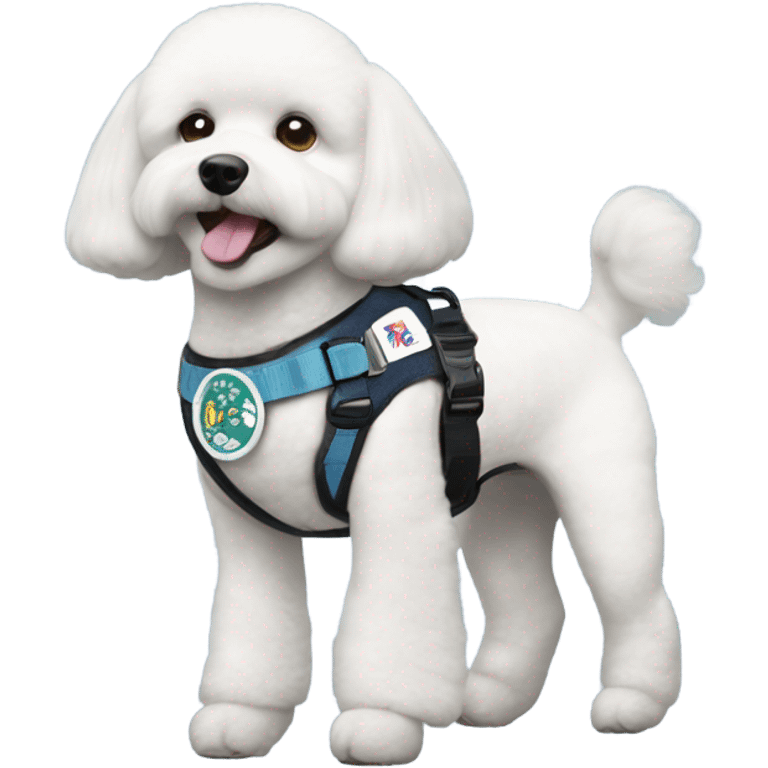 A Bichon service dog wearing a service dog harness emoji