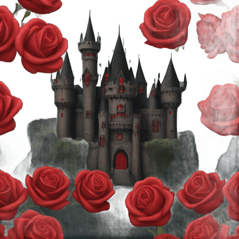 Black and red gothic castle with roses emoji