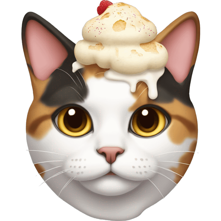 fat calico cat with icecream on their head  emoji