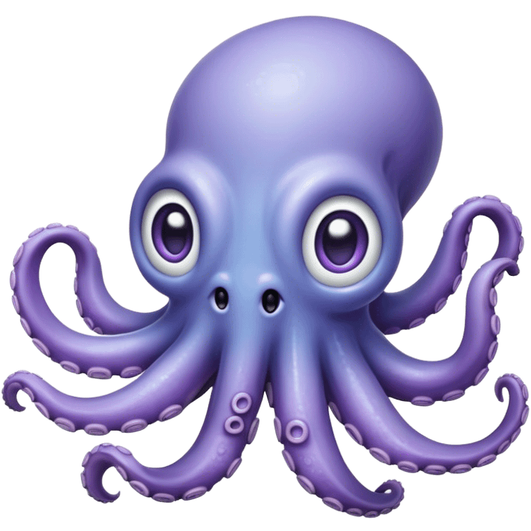 Cinematic Comical Baby Octopus Portrait Emoji, Tentacles slightly flared in a playful, exaggerated gesture, featuring a light blue-purple, rounded body with dramatically wide, hilariously expressive eyes full of surprise and innocent mischief, Simplified yet hilariously endearing features, highly detailed, glowing with a soft oceanic radiance, high shine, dramatic yet lovable, stylized with a dash of whimsical underwater mischief, soft glowing outline, capturing the essence of a delightfully silly little octopus that looks like it just made a clumsy, adorable mistake! emoji