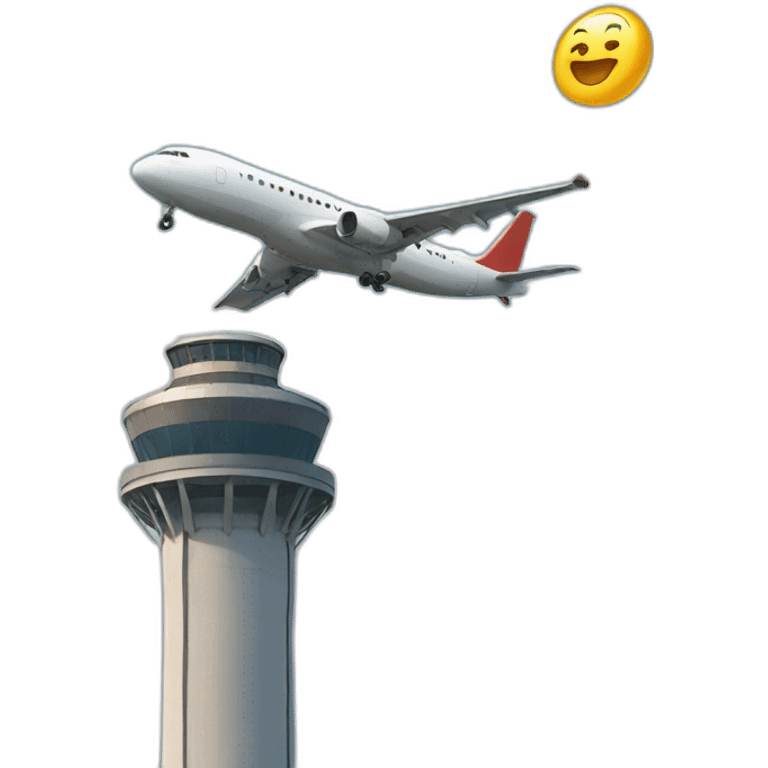 Plane flying towards a tower emoji