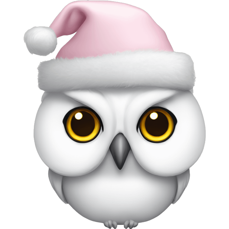 White owl with light pink Christmas hat  emoji