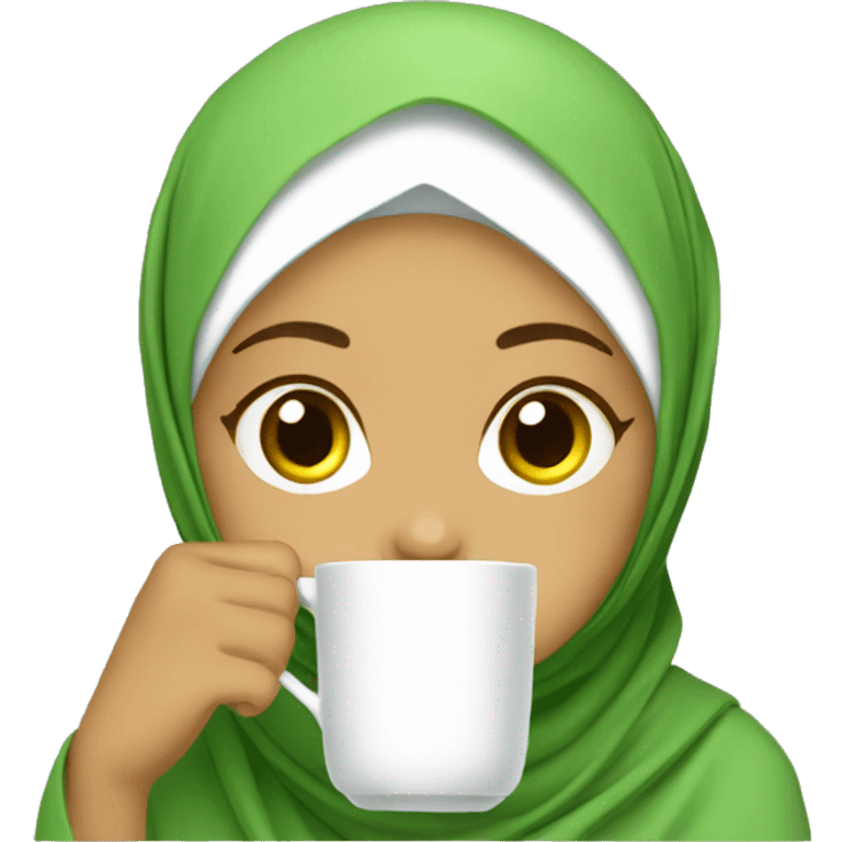 hijabi drinking matcha emoji