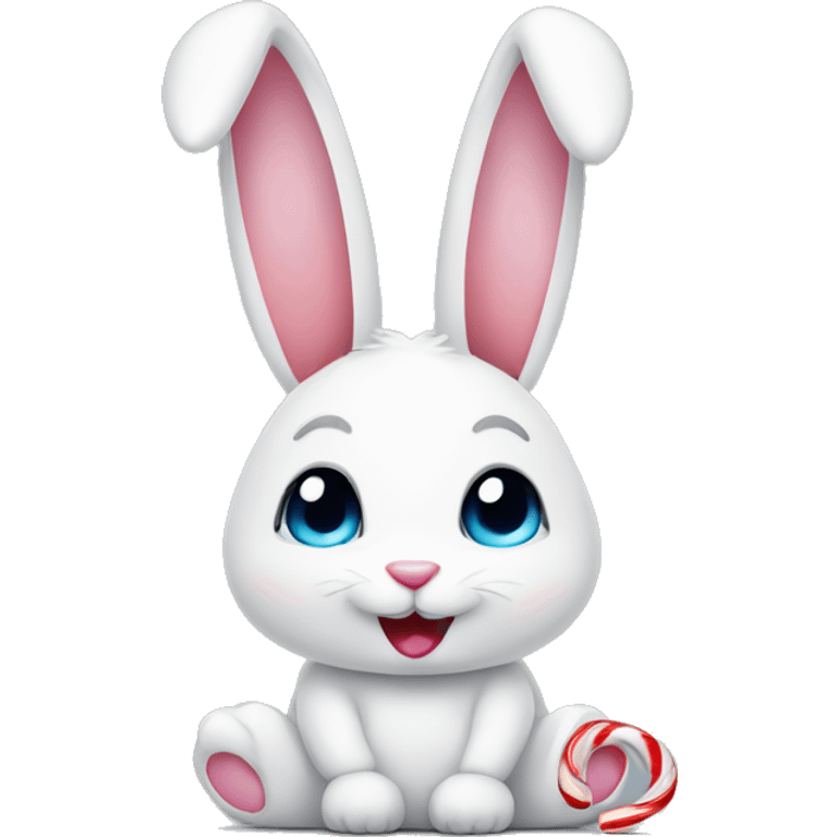 white bunny holding a candy cane emoji