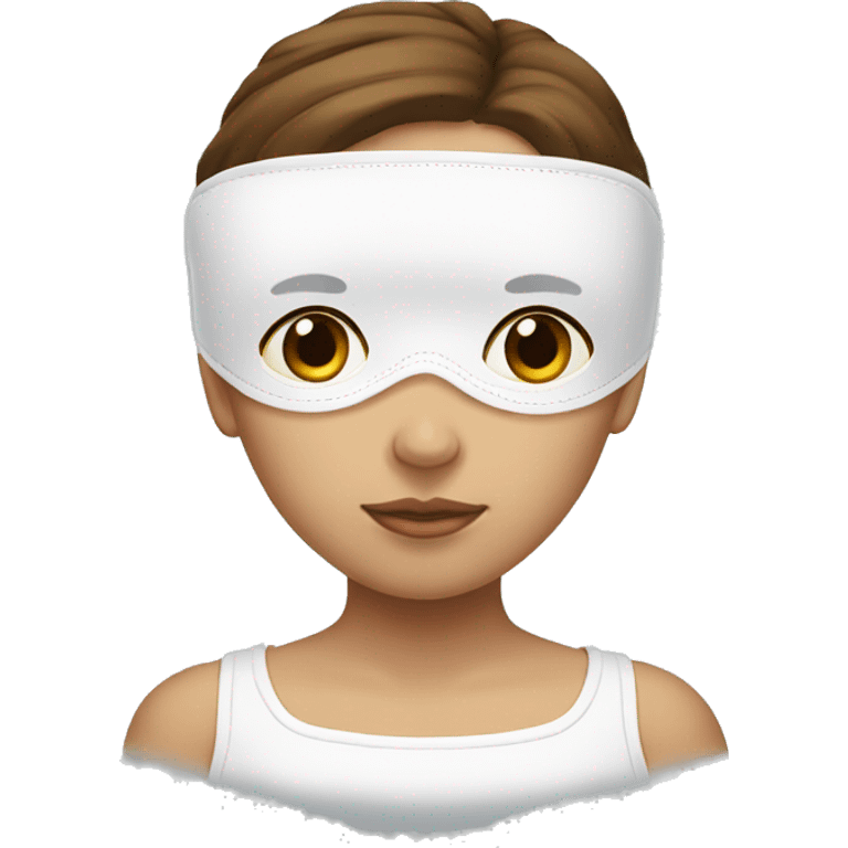 a girl with brown hair with a white sleep mask on top of her head emoji