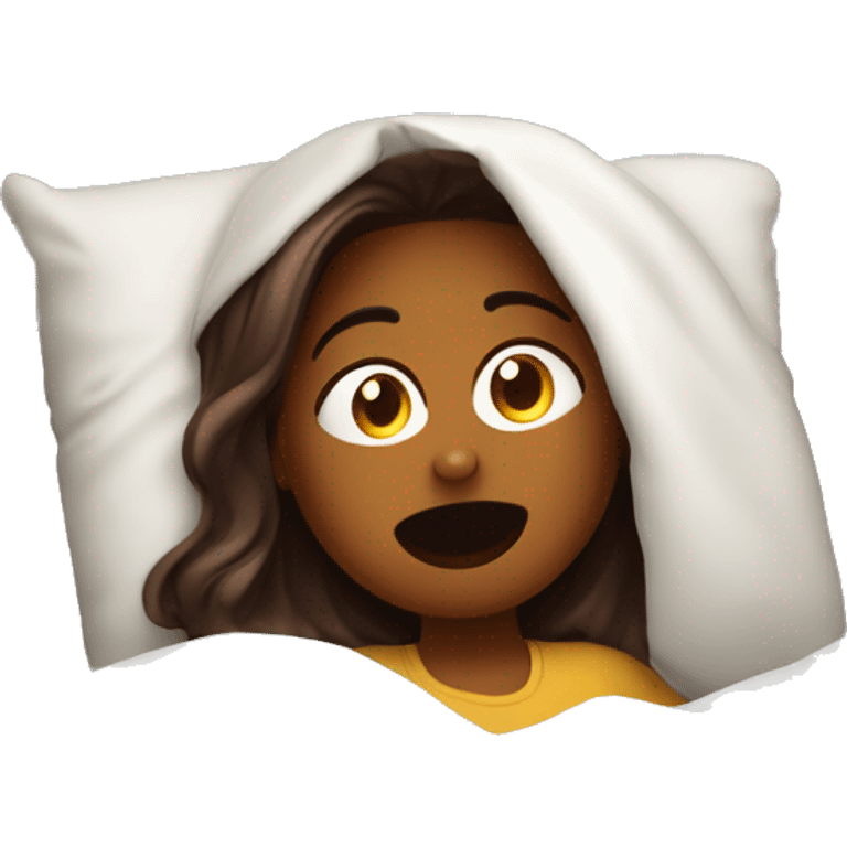 Chica de cabello color chocolate durmiendo en una cama muy cómoda  emoji