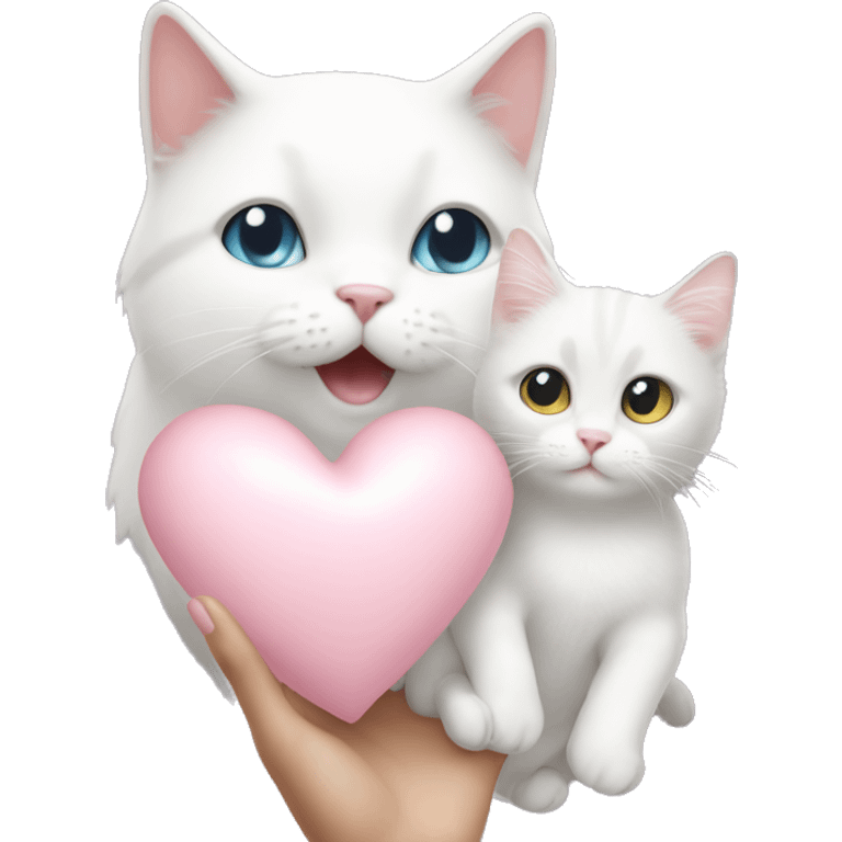 light pink heart held by a cute white cat emoji