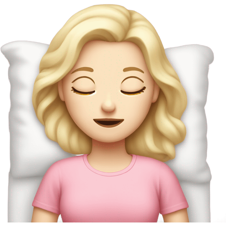 pale blonde girl with pink top sleeping in white bed emoji