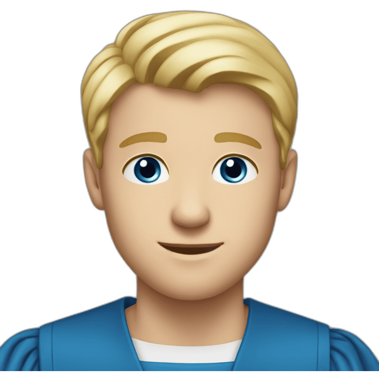 Blonde man with medium short hair, blue eyes, graduation emoji