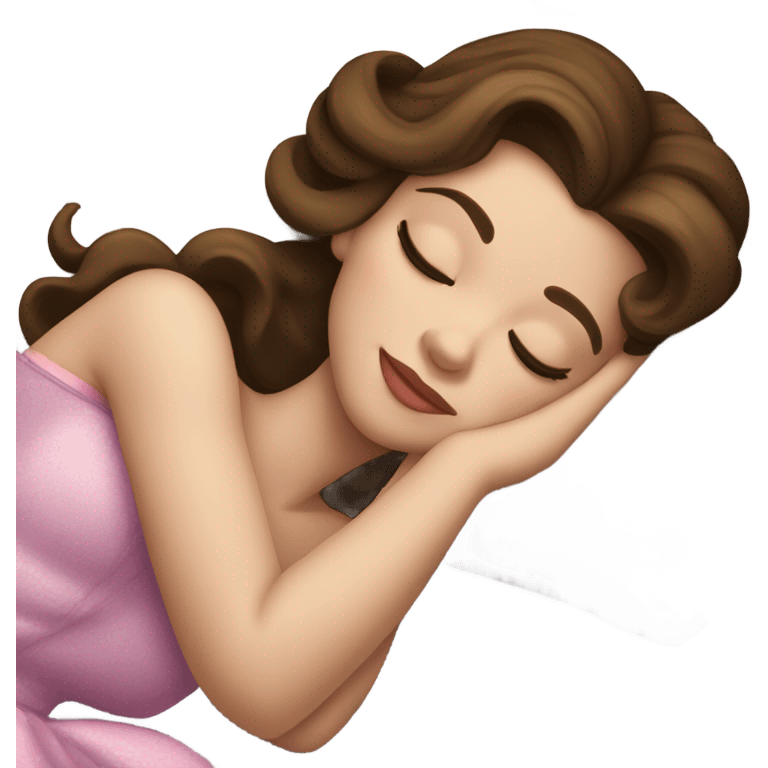 Sleeping brunette beauty princess Disney, bed, white skin emoji