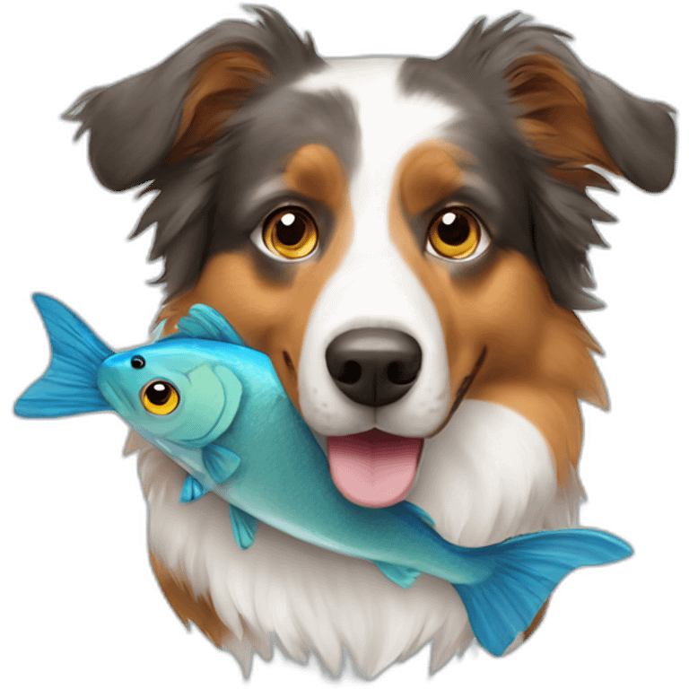 Australian Shepard wearing fish costume emoji