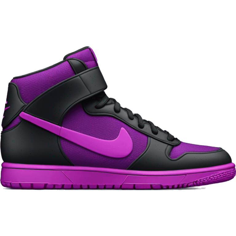 Hyper Realistic isolated side view of a  pair of black,magenta,and dark purple Nike Sneakers. emoji