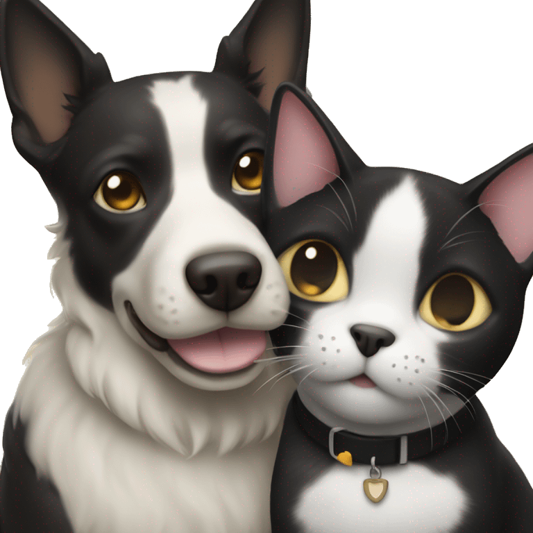 Light Dog and black cat  are friends  emoji