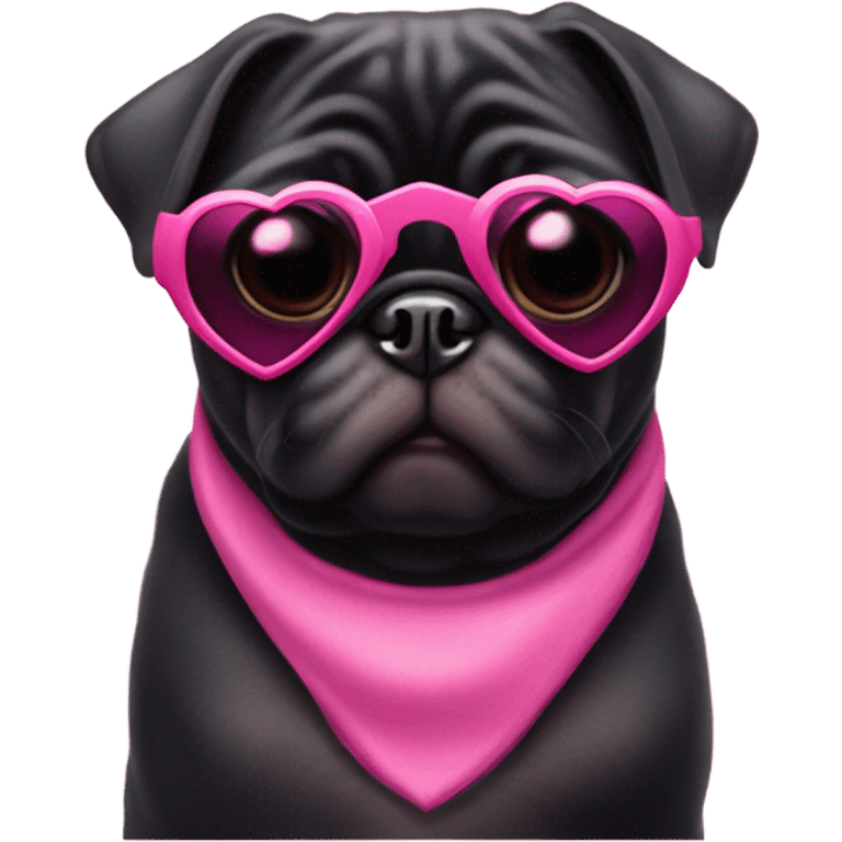 Black pug wearing heart shaped pink glasses  emoji