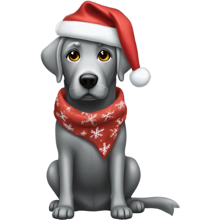 Silver lab with Christmas clothes emoji