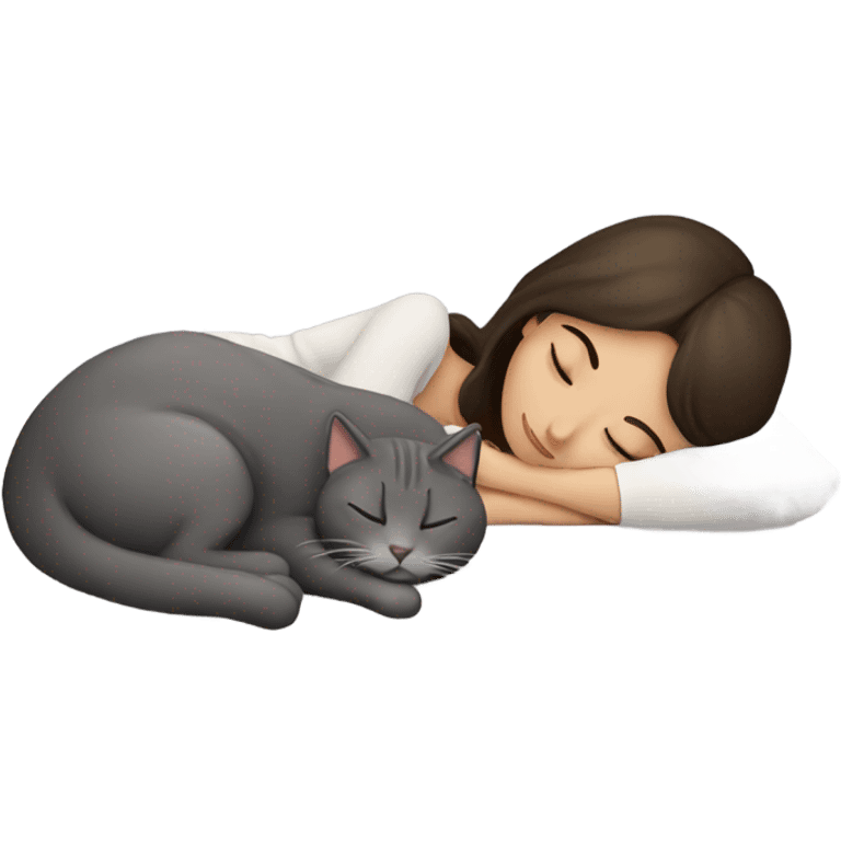 Brunette girl  sleeping with grey cat  emoji