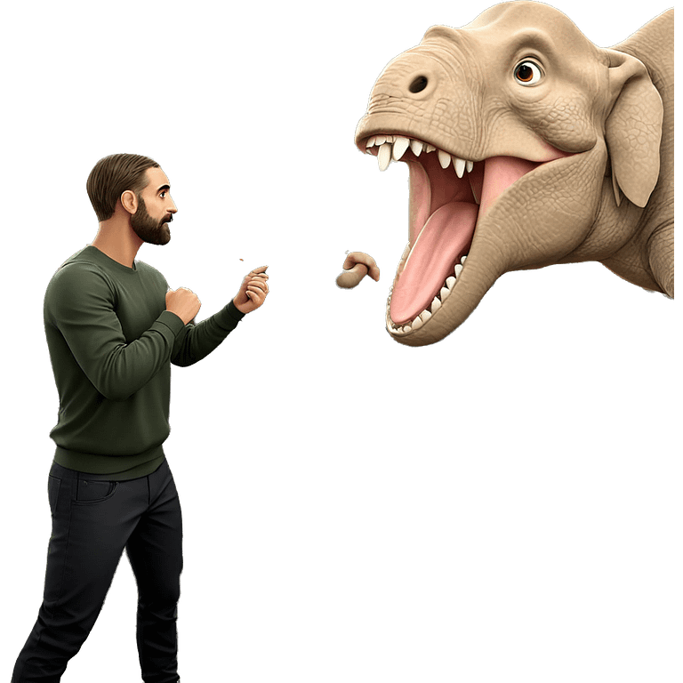 male outdoors with dinosaur elephant emoji