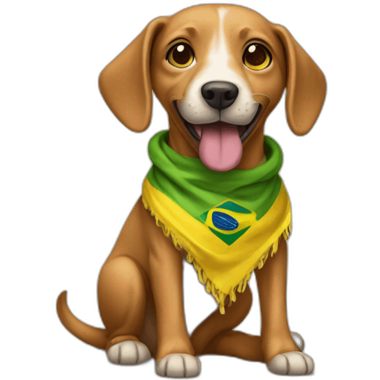 a caramel street dog holding wearing a brazilian color cloth emoji