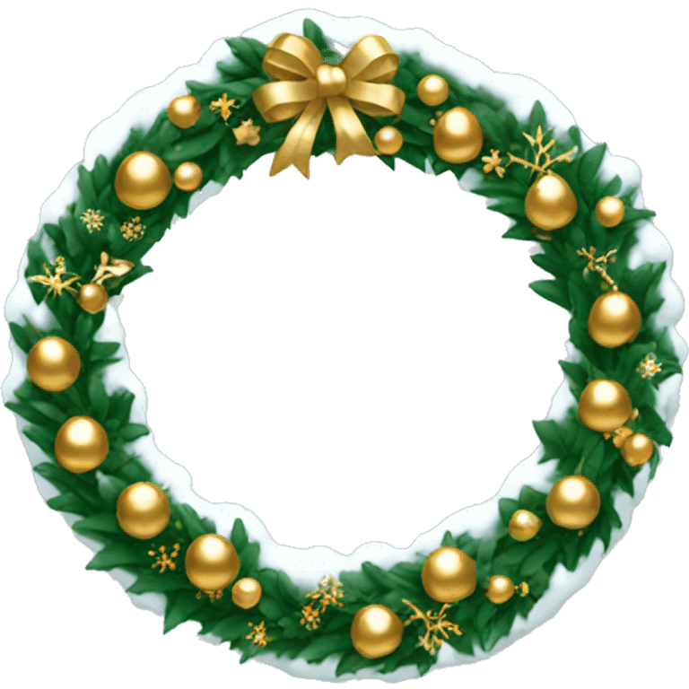 Wreath covered in snow with gold ornaments  emoji