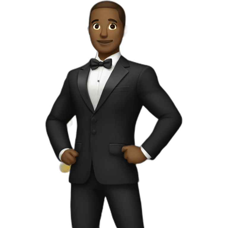 Posh-man-with-black-suit-holding-golden-coins emoji