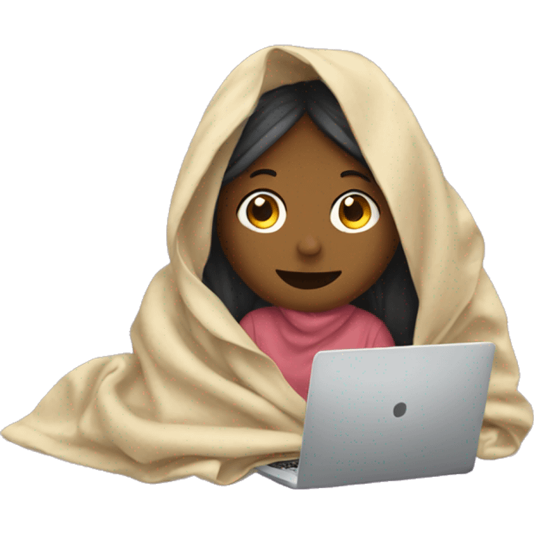 Girl under blanket with laptop emoji