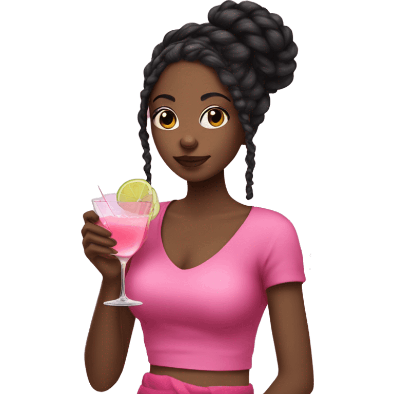 Black girl wearing braids in pink clothes drinking a cocktail emoji