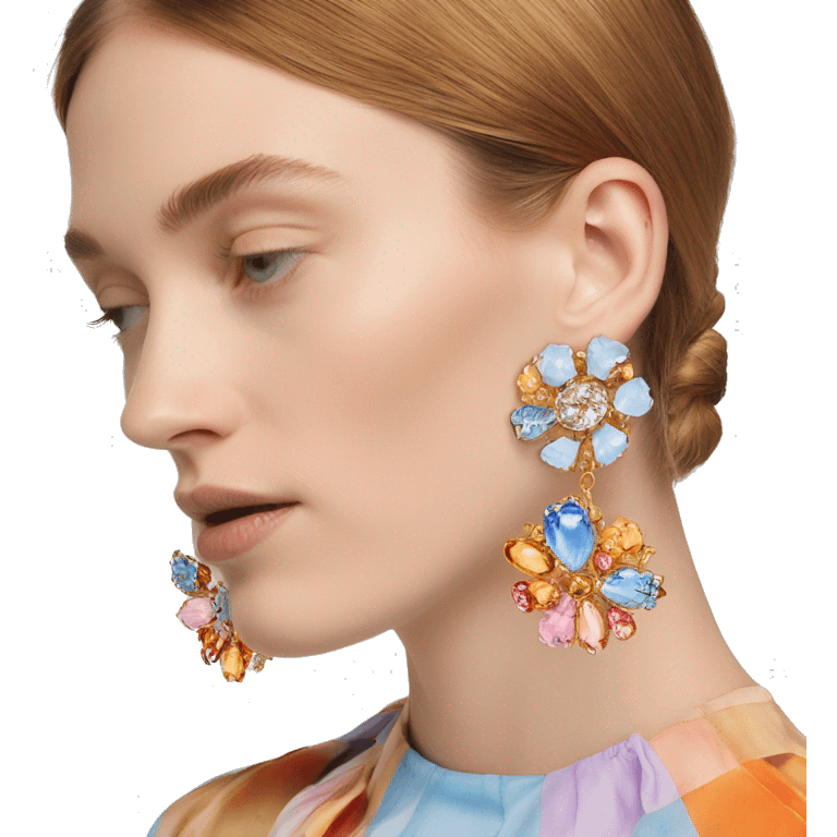 Dolce and Gabbana earrings with white and colourful lavender light blue orange pink and golden detais emoji