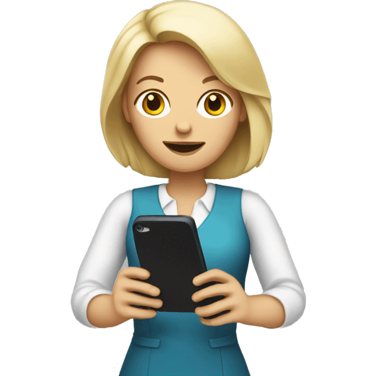 white woman holding big phone emoji